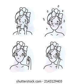 Conjunto de ilustraciones vectoriales de una niña en el baño