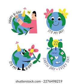A set of vector illustrations with a globe. Earth Day, Environmental Protection. Holiday cards.