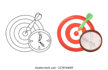 Set of vector illustrations Goals isolated on white background in line art flat color cartoon style.