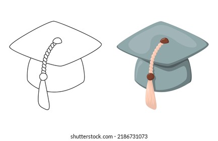 Satz von Vektorgrafiken Graduate einzeln auf weißem Hintergrund in Linienkunst und beigelegtem Stil