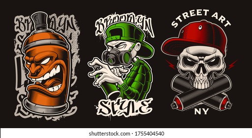 Set of vector illustrations with graffiti characters. Designs for apparel, logos, posters, and many other uses.