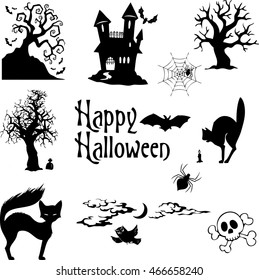 Set of vector illustrations. halloween attributes