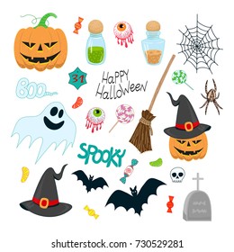 Set of vector illustrations for Halloween isolated on white background