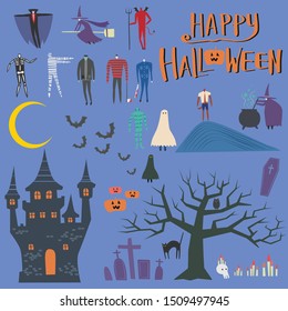 A set of vector illustrations for Halloween theme holiday poster background icon design