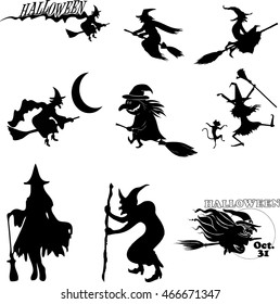 Set of vector illustrations. halloween witches