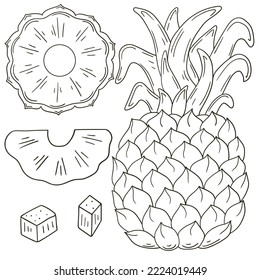 Set of vector illustrations in hand drawn style. Coloring poster with fruits