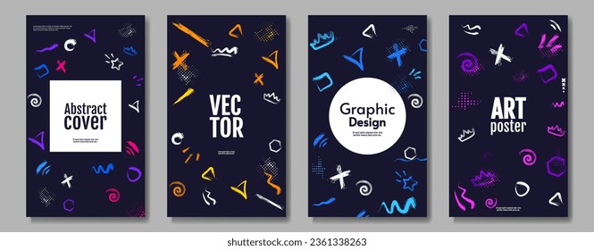 Set of vector illustrations. Hand-drawn ink paint shapes and lines. Design for poster, invitation, cover, album.