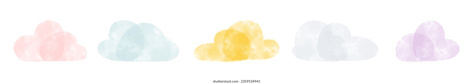 set of vector illustrations of hand-drawn watercolor clouds on a white background