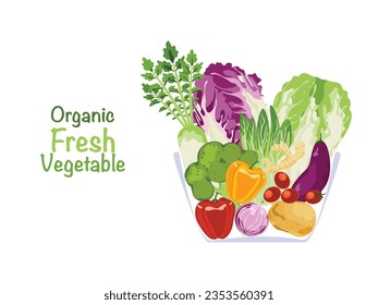 Set of vector illustrations of healthy food vegetables. cute colored vegetable illustration for farm product design Vegetarian shop. Market sign.