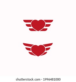un conjunto de ilustraciones vectoriales de corazones y alas para iconos, símbolos o logos. plantilla de logotipo plana