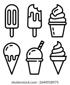 Set of vector illustrations of ice cream cones and popsicles