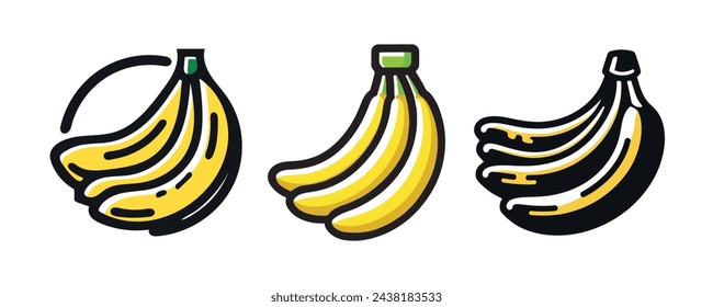Conjunto de ilustraciones vectoriales. conjunto icono de bananas