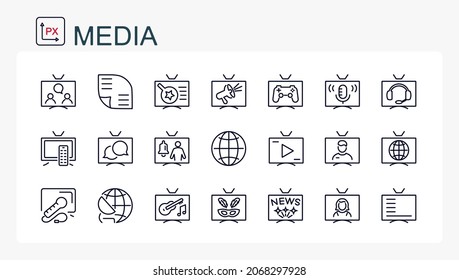 A set of vector illustrations, icons from the ruler. Mass media, TV and news