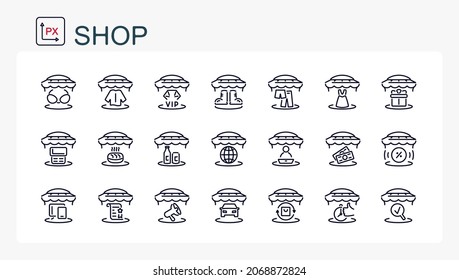 A set of vector illustrations, icons from the ruler. Shop, sale and services. The line being edited.