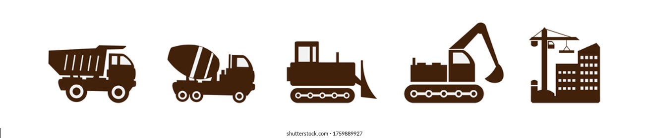 A set of vector illustrations of icons, special equipment for construction works, enterprises and other services and organizations