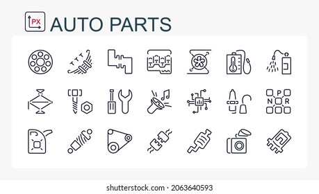 A set of vector illustrations, icons from a thin line with car parts. Car service. Auto parts store. Auto parts.