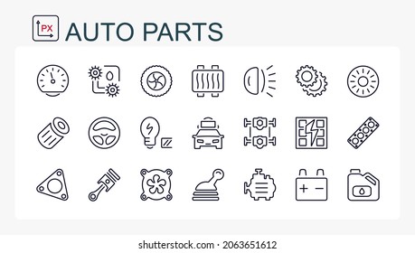 A set of vector illustrations, icons from a thin line with car parts. Car service. Auto parts store. Auto parts.