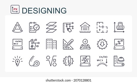 A set of vector illustrations, icons from a thin line. Design and engineering. Industry.