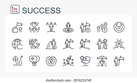 A set of vector illustrations, icons from a thin line. Success, achievements and team.