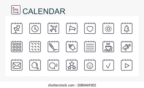 A set of vector illustrations, icons from a thin line.  Calendar, event . Editable, isolated.