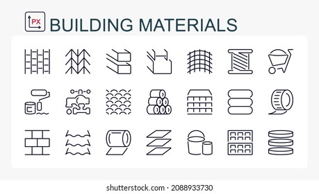 A set of vector illustrations, icons from a thin line of building materials. Isolated, editable.