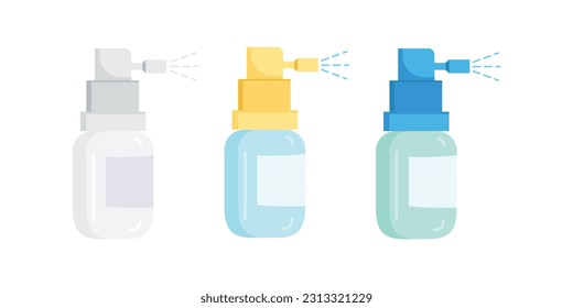 A set of vector illustrations with images of multicolored medicinal sprays.