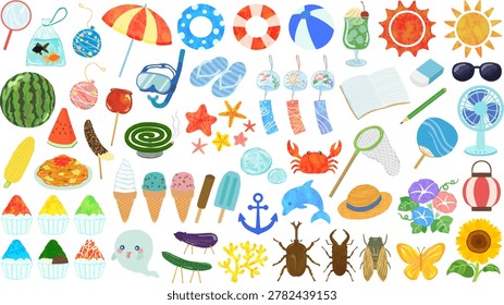 A set of vector illustrations inspired by Japanese summer vacation