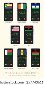 Set of vector illustrations of international country codes and flags of African countries. Part 4.
