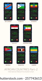 Set of vector illustrations of international country codes and flags of African countries. Part 2.
