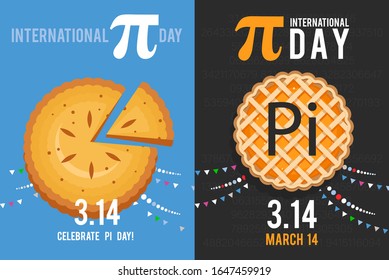 Set of vector illustrations to International Pi day. Greek letter Pi. 