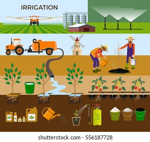 Set of vector illustrations for irrigation.