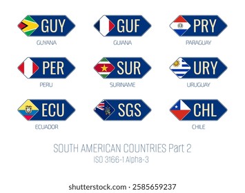 Set of vector illustrations of ISO 3166 1 alpha 3 and flags of NORTH AMERICAN COUNTRIES . Part 2.
