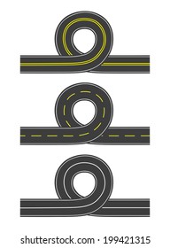 Set of vector illustrations of isolated roads with loop 