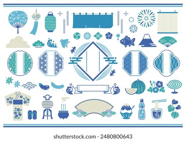 Set of vector illustrations of Japanese pattern frames and Japanese style summer