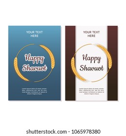 Set of Vector illustrations for the Jewish national holiday of Shavuot. Picture of wheat ears. Congratulatory inscription. Templates for the design of a greeting card, signboard, billboard, poster.
