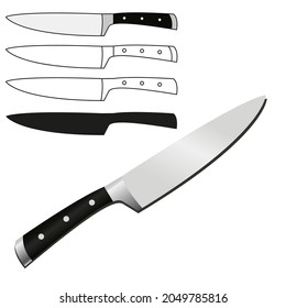 Set of vector illustrations of kitchen knives with various styles