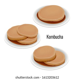 Set of vector illustrations of Kombucha on a plate