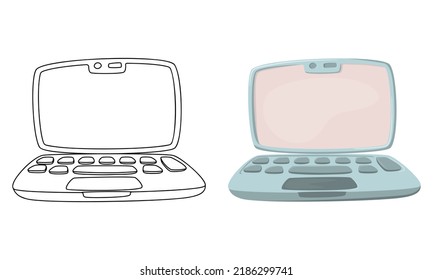 Set of vector illustrations Laptop isolated on white background in line art and casual style