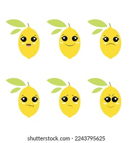 A set of vector illustrations of lemon with different emotions.