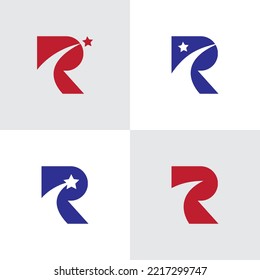 A set of vector illustrations of the letter R and a star for an icon, symbol or logo. logo initials letter R