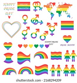 A set of vector illustrations with LGBT symbols and a rainbow flag. eps 10