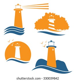 Set of vector illustrations with lighthouse 