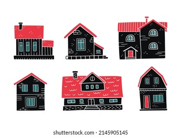 A set of vector illustrations of lighthouse keeper's houses.