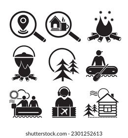 A set of vector illustrations, logo, icons for travel and leisure. Wildlife and tourism.