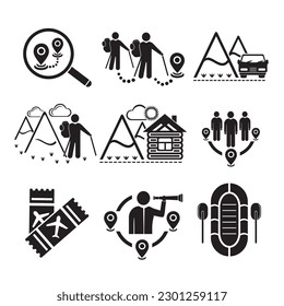 A set of vector illustrations, logo, icons for travel and leisure. Wildlife and tourism.