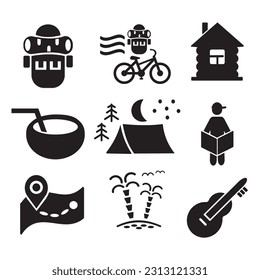 A set of vector illustrations, logos, icons for travel and leisure. Tourism and camping.