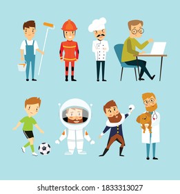 Set of vector illustrations "male professions". Stickers. Cartoon characters. Cartoon mans. workers
