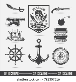 a set of vector illustrations, marine themes, icons and logos of the skull. Pirates vector