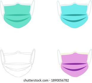 set of vector illustrations medical mask with and without filling