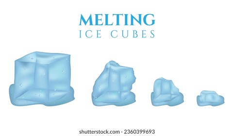 Set of vector illustrations of melting realistic style ice cubes